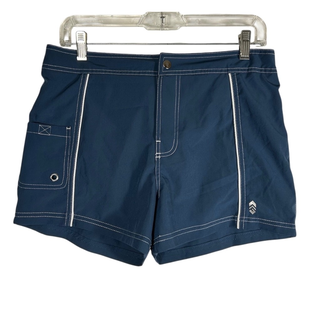 Free Country Womens Navy Blue Board Shorts Size Medium 8/10 Stretch Swim Pockets